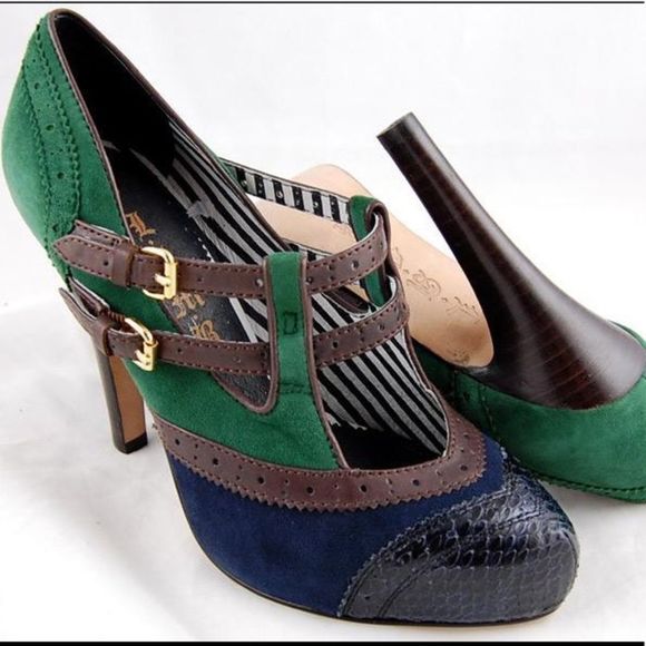 L.A.M.B. Shoes - Lamb Oxford Hidden Platform High Heel Buckle Strap Leather Suede 39.5 8